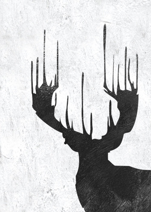 500x701 Abstract Painting On Canvas Original Deer Painting Black - Black And White Deer Painting