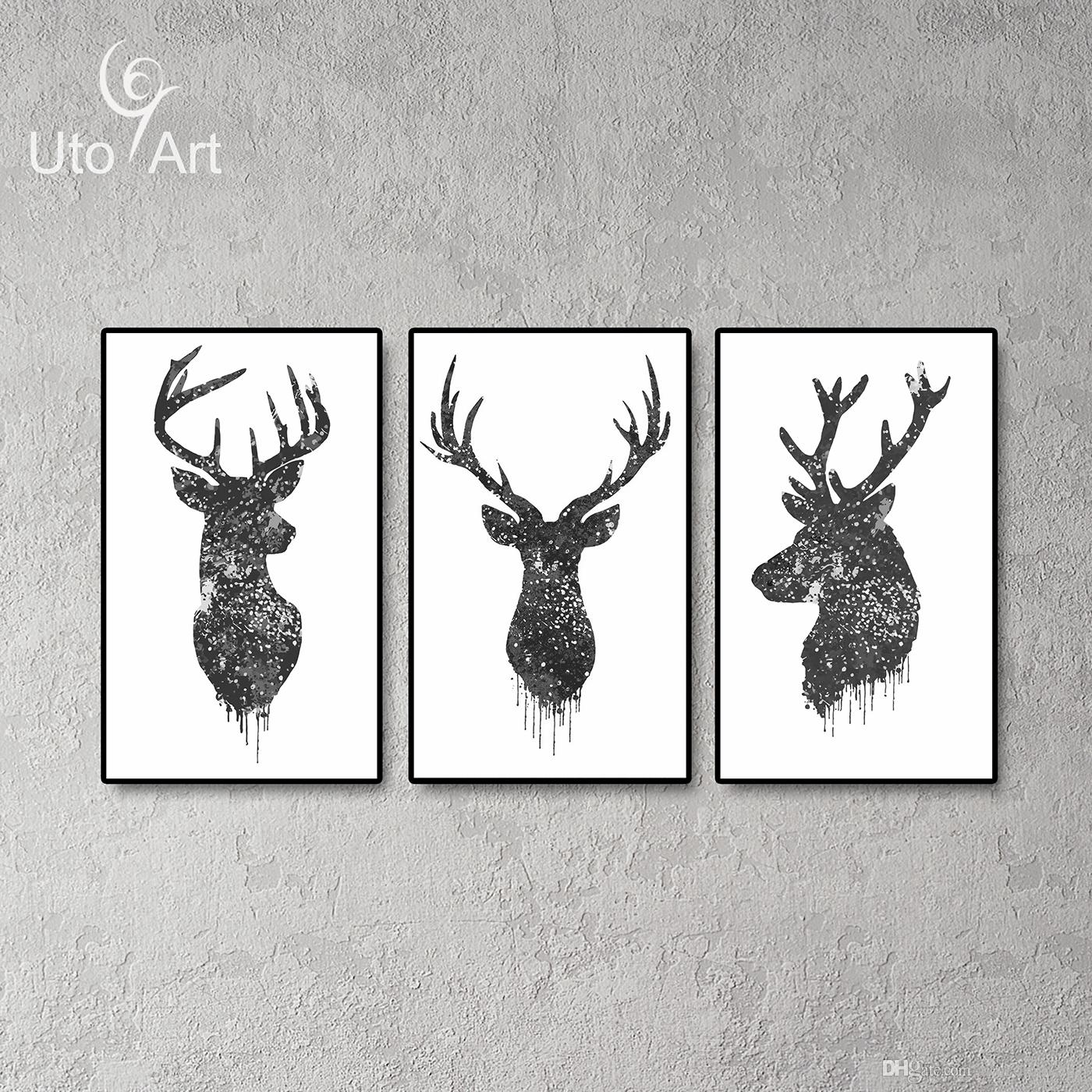 1400x1400 2018 Uto Art Wall Art Print Waterproof Black And White Deer Head - Black And White Deer Painting