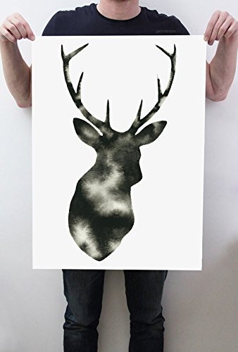 338x500 Modern Deer Painting Watercolor Original Hand Painted - Black And White Deer Painting