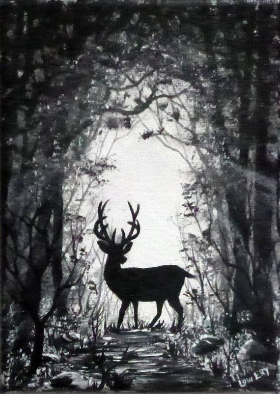 570x802 Best 102 Art Images On Acrylic Paintings, Original - Black And White Deer Painting