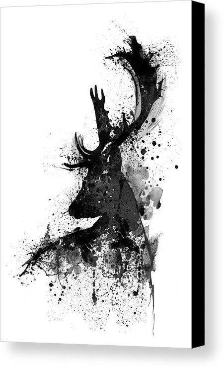 451x740 Black And White Deer Head Watercolor Silhouette Canvas Print - Black And White Deer Painting