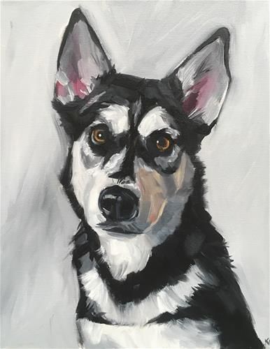 386x500 Daily Paintworks - Black And White Dog Painting
