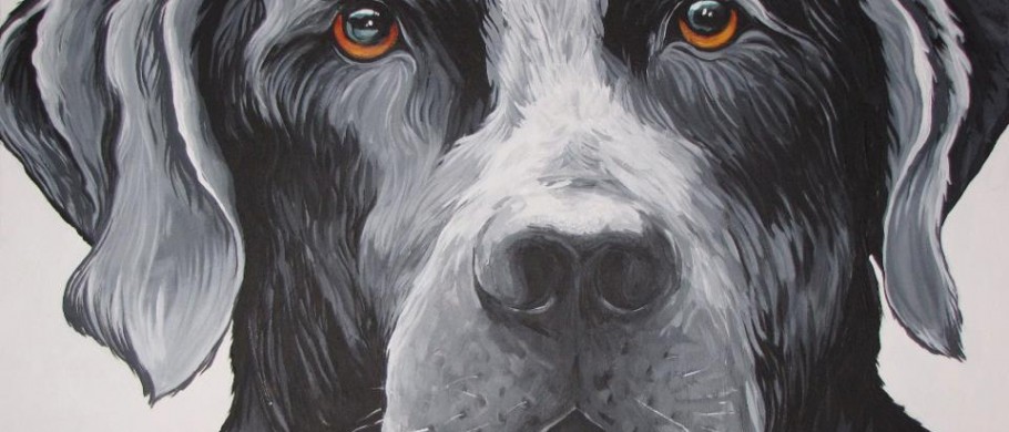 910x390 Dog Painting Artist Ed Hofer - Black And White Dog Painting