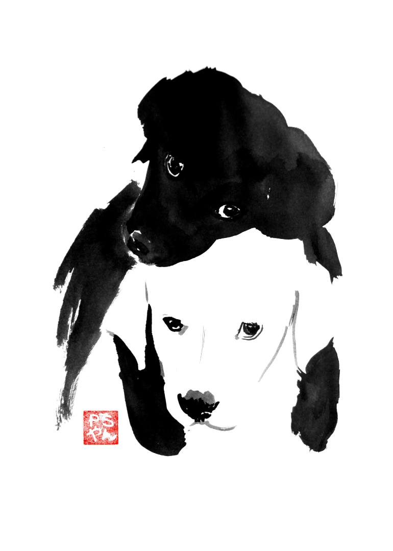 770x1079 Saatchi Art Black And White Dogs Painting By Pechane Sumie - Black And White Dog Painting