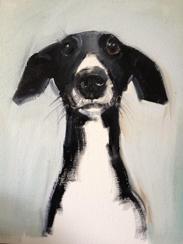 768x1024 Sweet Black And White Dog Painting, So Cute! Sally Muir - Black And White Dog Painting