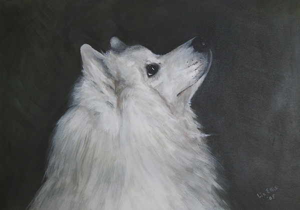 600x420 To Live With A White Dog Painting By Elizabeth Ellis - Black And White Dog Painting
