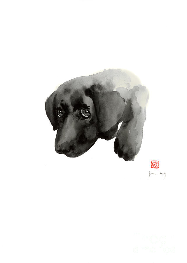 641x900 Black Dog Labrador Gold Golden Retriever Eye Portrait Animal - Black And White Dog Painting