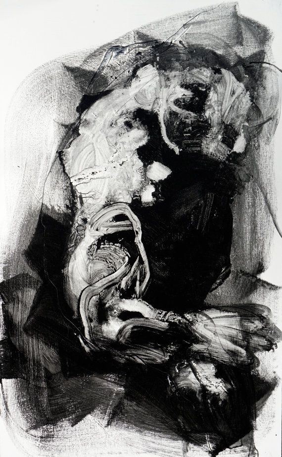 570x925 Large Dynamic Abstract Male Figure Painting On Canvas, Expressive - Black And White Figure Painting