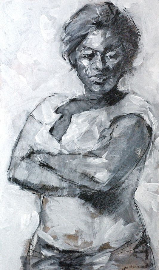 533x900 Large Figure Painting Ready To Hang Oil On By Lonbrauerstudios - Black And White Figure Painting