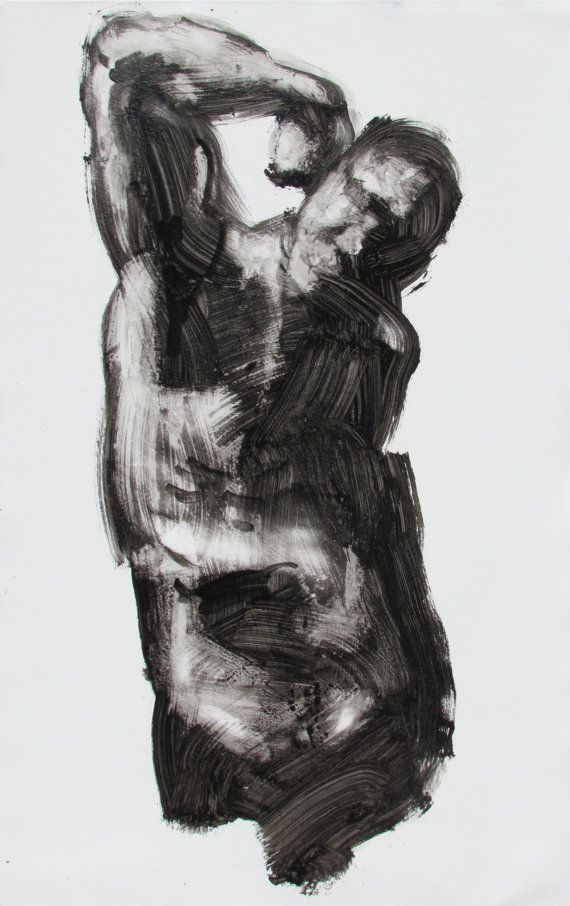 570x906 Original Abstract Figure Painting On Canvas, Black, White, Grey - Black And White Figure Painting