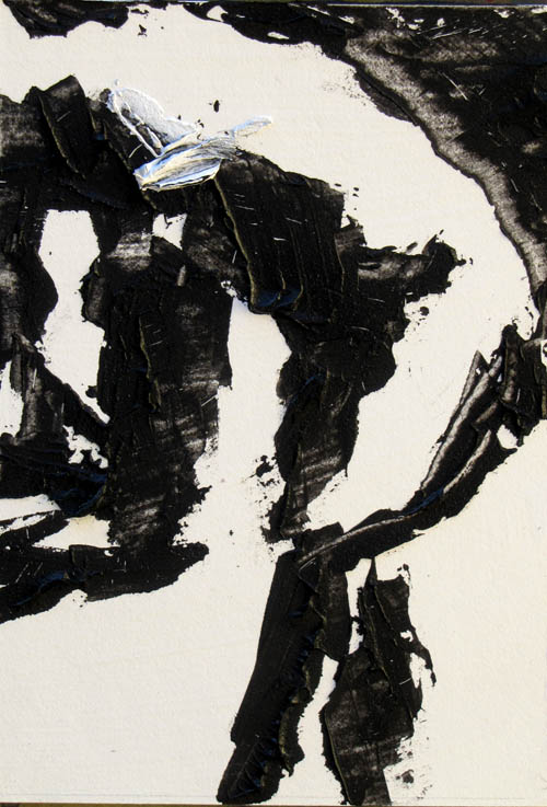 500x737 Bill Shelley Black And White Figures With Palette Knife - Black And White Figure Painting