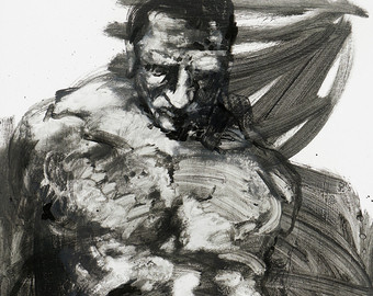 340x270 Black And Gold Figure Painting Expressive Abstract Black - Black And White Figure Painting