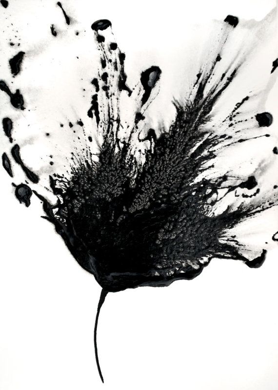570x801 Black White Art Abstract Flower Painting 5x7 By Galleryzooart - Black And White Flower Painting