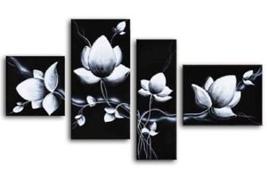 300x200 Black White Flower Modern Canvas Oil Painting Wall Art Floral - Black And White Flower Painting