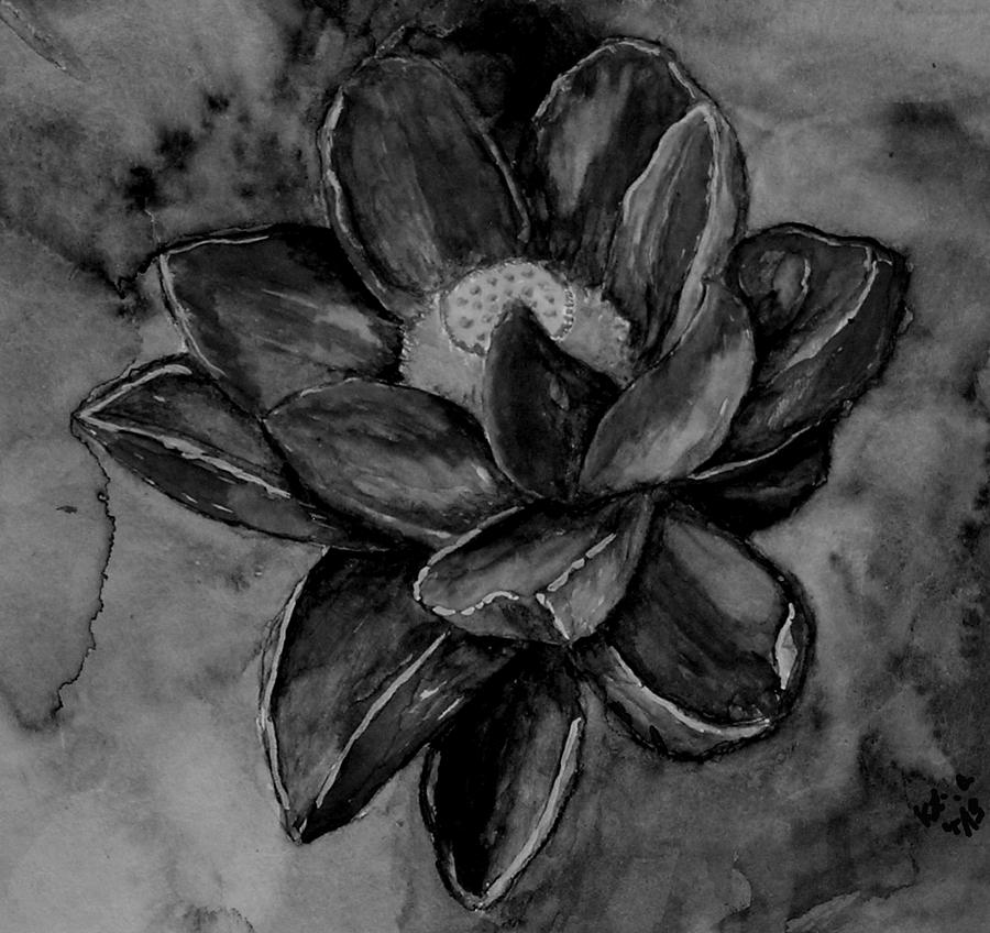 900x848 Flower In Black And White Painting By Kathy Carothers - Black And White Flower Painting