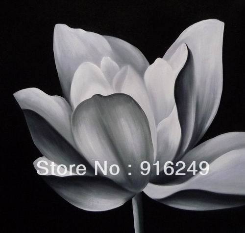 500x477 Hot Sell Black And White Oil Painting Lotus Flowers Modern - Black And White Flower Painting
