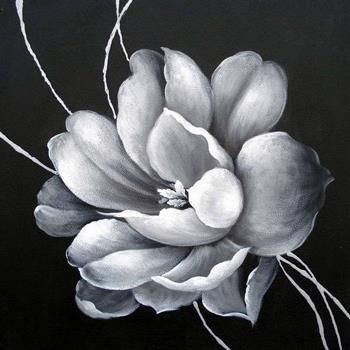 350x350 Magnolia Oil Painting On Canvas In Black And White - Black And White Flower Painting