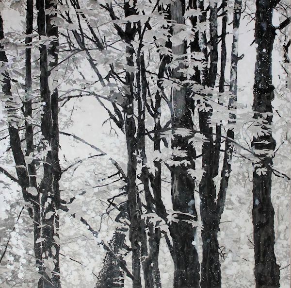 600x593 Mixing India Ink, Graphite And Acrylic For A Black And White - Black And White Forest Painting