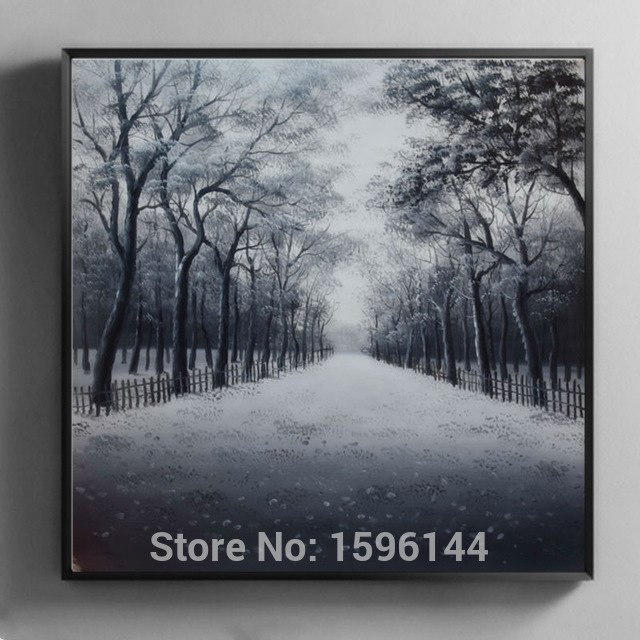 640x640 Oil Painting Hand Painted Abstract Black And White Forest - Black And White Forest Painting