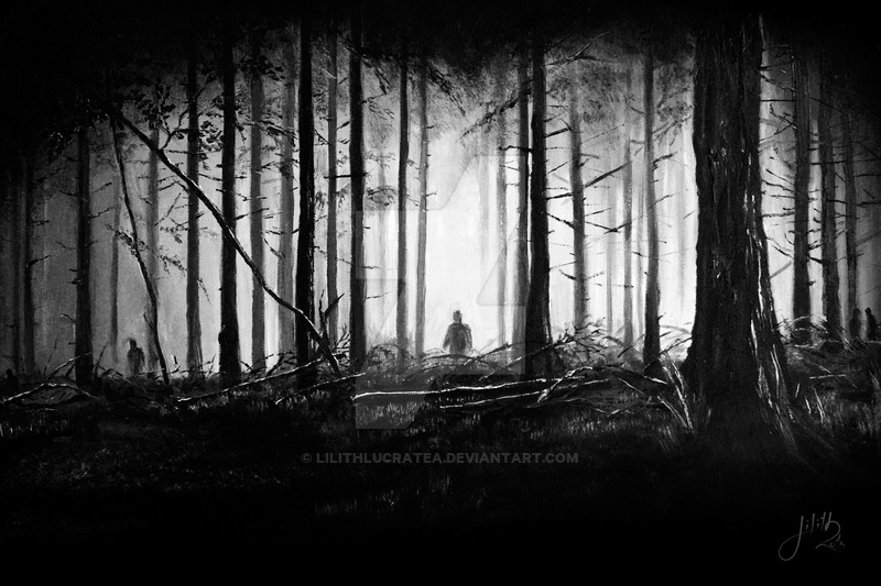 800x533 Oil Painting Dark Forest By Lilithlucratea - Black And White Forest Painting
