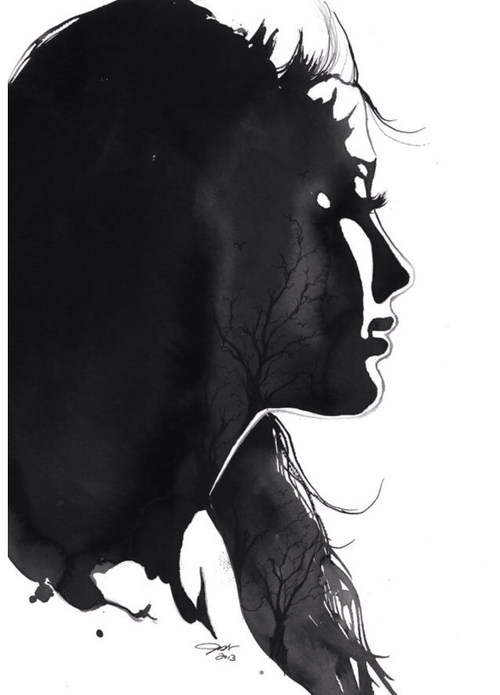 500x695 Black And White Painting Uploaded By Hannah On We Heart It - Black And White Girl Painting