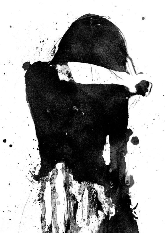 570x806 Cry Girl, Black And White Art, Acrylic Painting, Giclee Print, Sad - Black And White Girl Painting