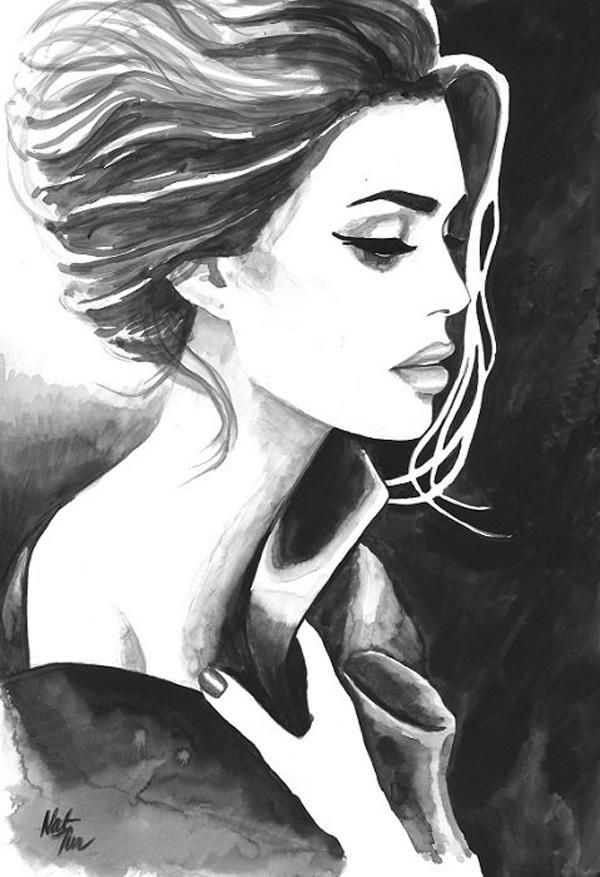 600x877 25 Best Malarstwo ,,,obrazy Images On Drawing Ideas - Black And White Girl Painting