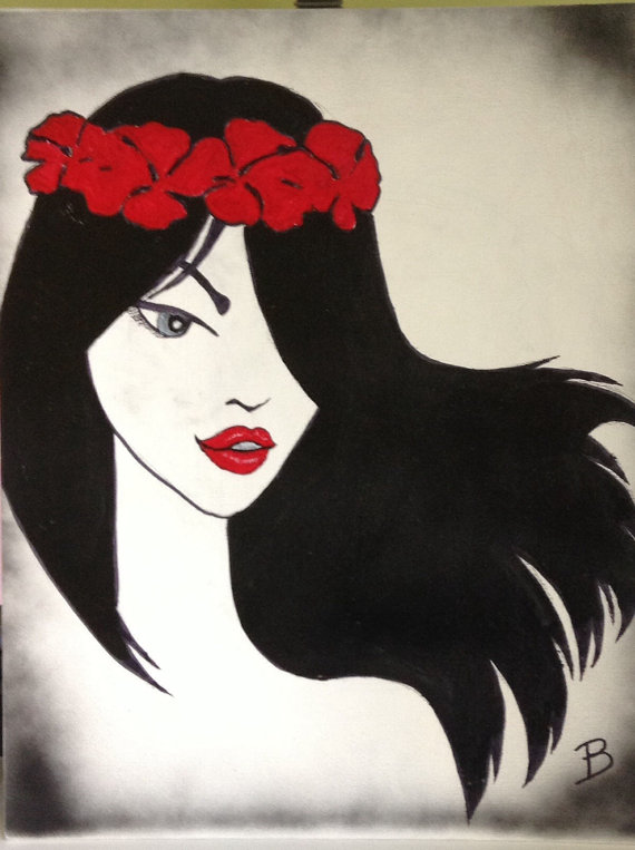 570x763 Items Similar To 16x20 Abstract Black And White Painting Of Girl - Black And White Girl Painting