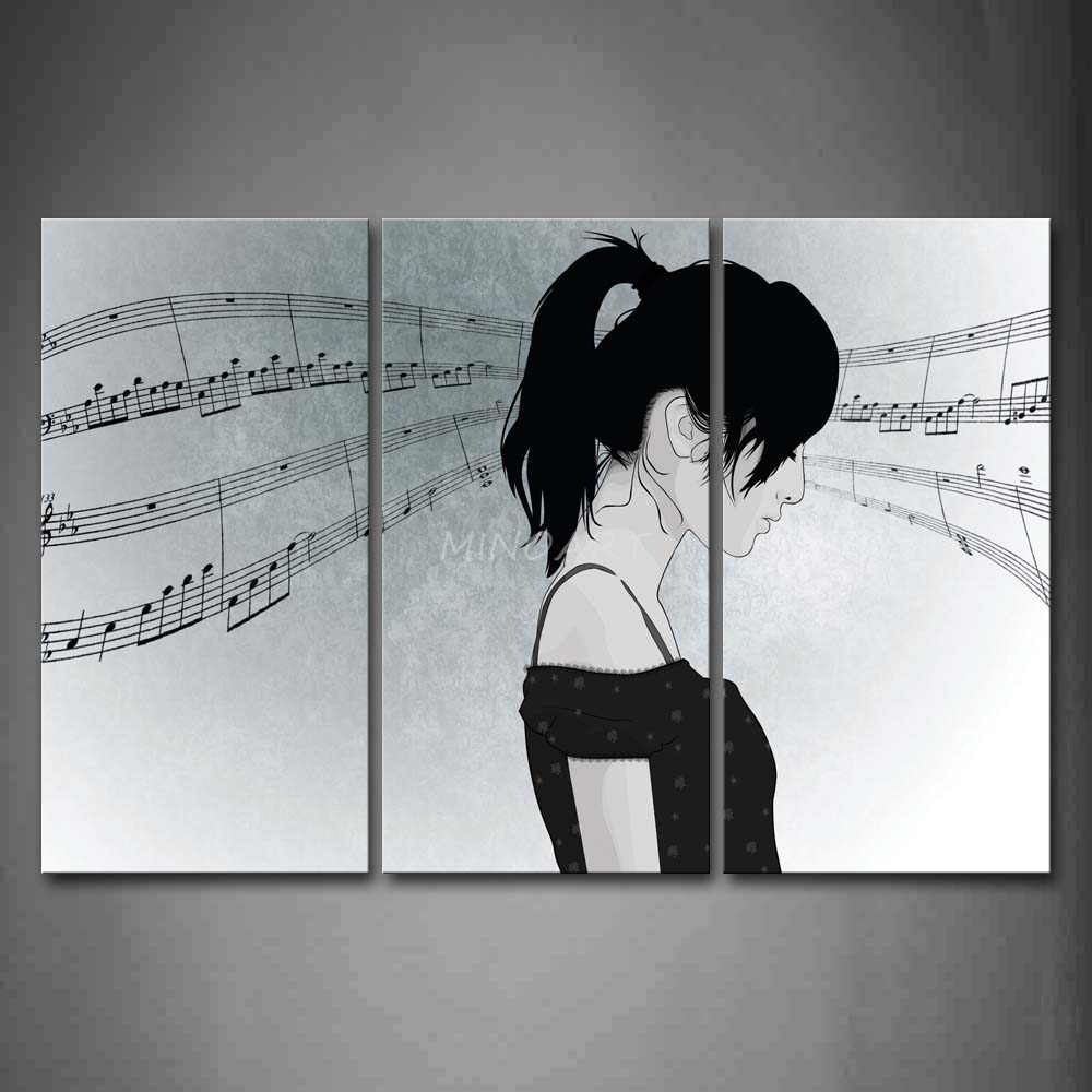1000x1000 3 Piece Black And White Wall Art Painting A Young Girl Is Thinking - Black And White Girl Painting