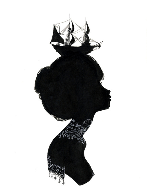 500x666 Art, Black And White, Boat, Breast, Face - Black And White Girl Painting