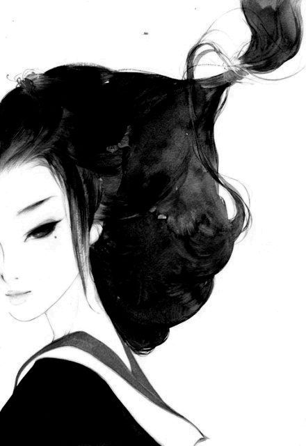 440x640 52 Best Shodo Amp Estampe Images On Ink, Graphics - Black And White Girl Painting