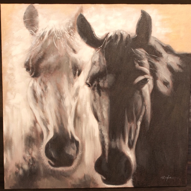620x620 Horse Oil Painting Black And White Horse Painting Horse Decor - Black And White Horse Painting