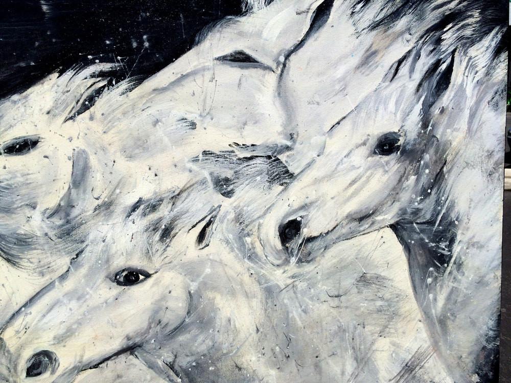 1000x750 Original Horse Painting Abstract Black And White Figurative Animal - Black And White Horse Painting