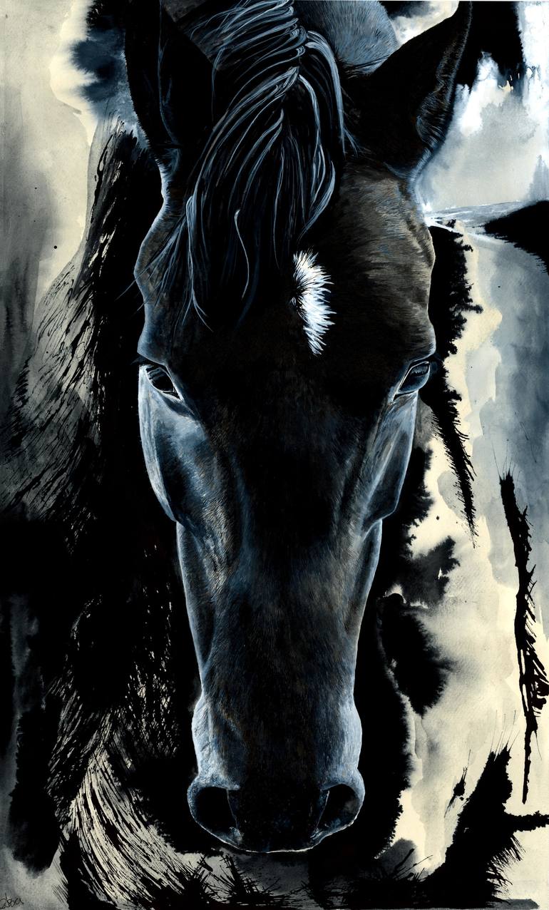 770x1276 Saatchi Art Dark Horse Painting By Astra Taylor Todd - Black And White Horse Painting