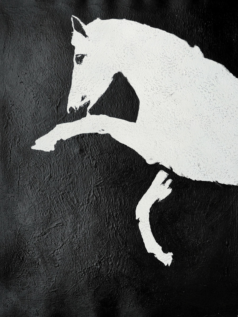 800x1067 Black And White Horse Painting Minimalist Art, Large Canvas Art - Black And White Horse Painting