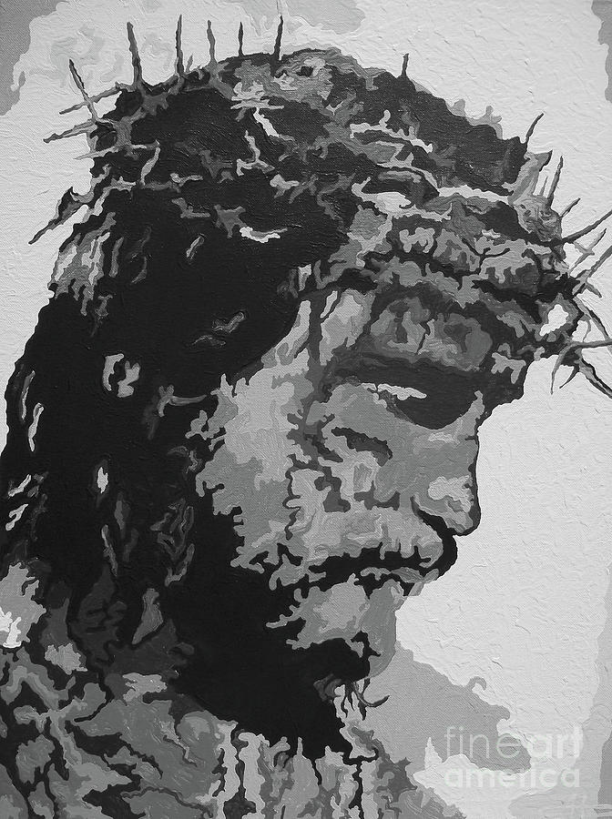 672x900 For He So Loved - Black And White Jesus Painting