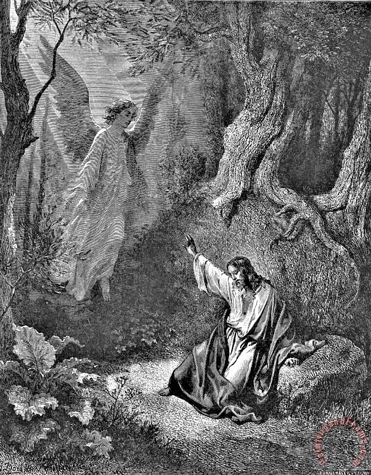 751x960 Gustave Dore Jesus And Angel Bible Illustration Painting - Black And White Jesus Painting
