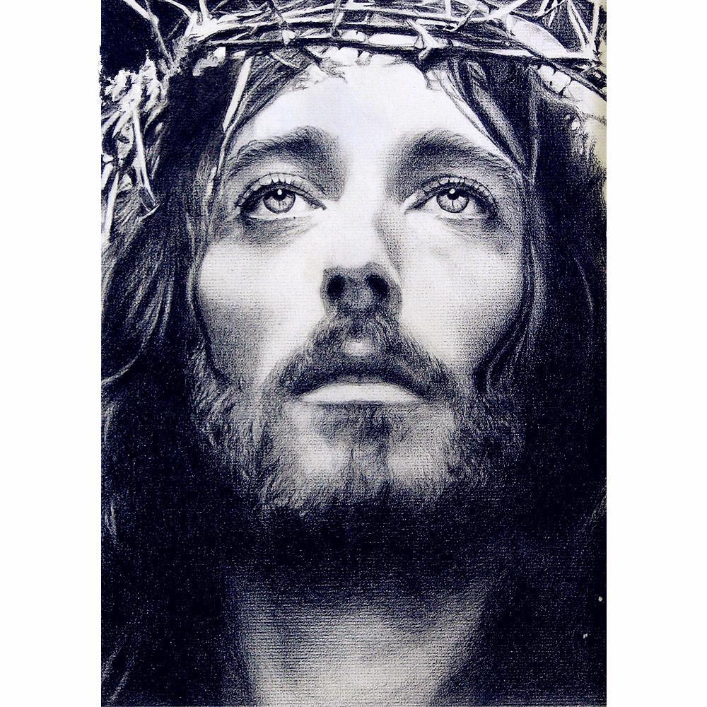 1000x1000 Jesus Black And White 5d Square Diamond Painting Pretty Neat - Black And White Jesus Painting