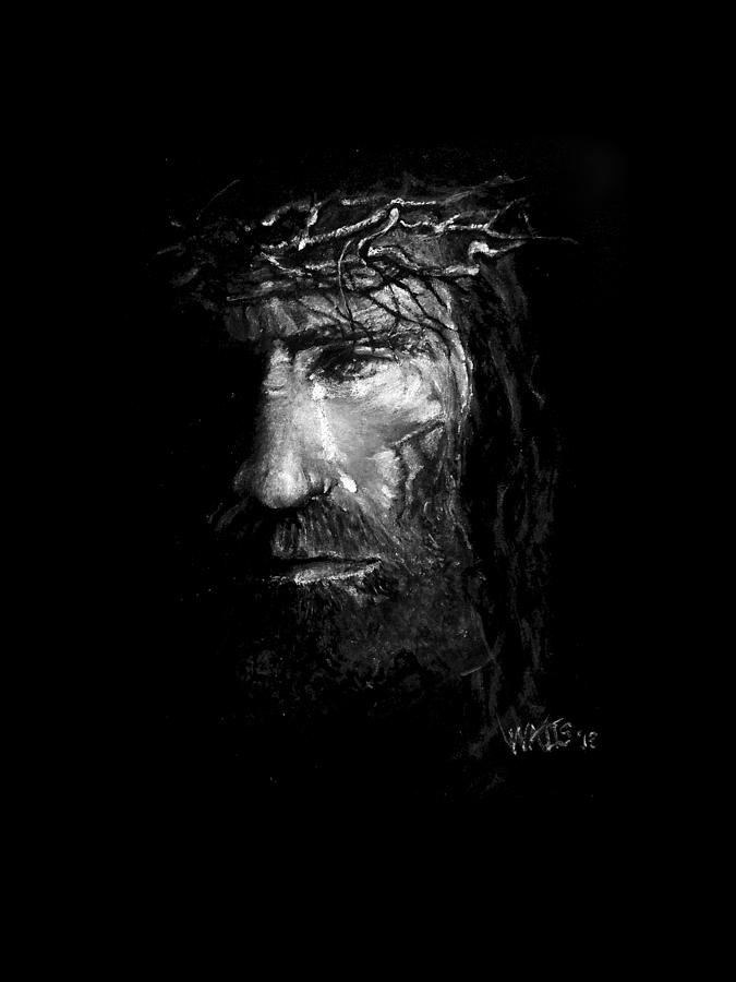 675x900 Jesus Weeps Painting By William Walts - Black And White Jesus Painting