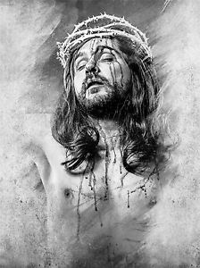 224x300 Art Print Poster Painting Drawing Jesus Crown Thorns Graphic - Black And White Jesus Painting