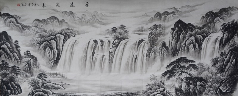 800x325 Large Paintings Mountain Painting Beautiful Chinese Black - Black And White Landscape Painting
