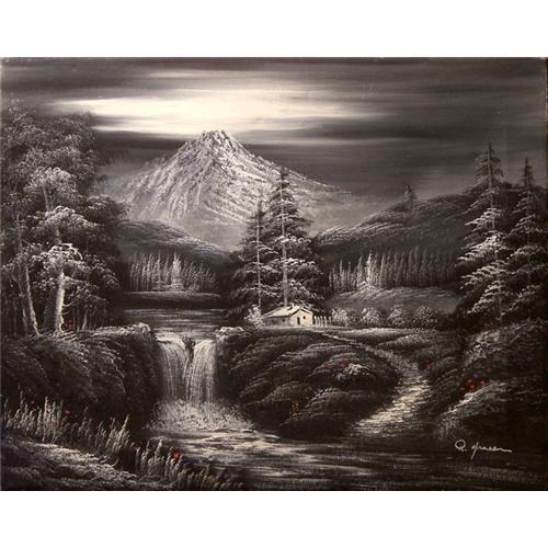 500x500 Orig Oil Painting Landscape In Black Amp White - Black And White Landscape Painting