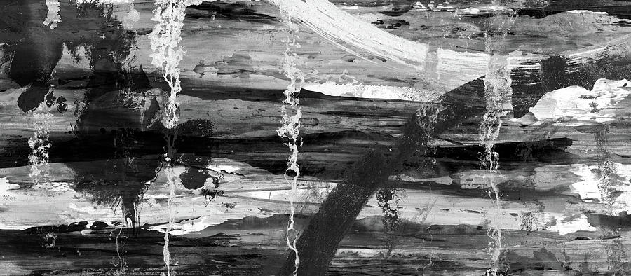 900x394 Winter Lake - Black And White Landscape Painting