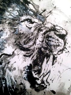 236x314 Lion, Original Acrylic Painting, Black And White Art, Wild Life - Black And White Lion Painting