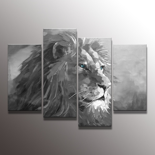 600x600 Wish 4 The Panel Wall Art Of Black And White Lion Painting - Black And White Lion Painting