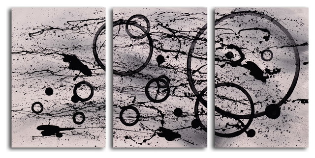 640x322 Hand Painted Black On White Expression 3 Piece Set Oil Painting - Black And White Modern Painting