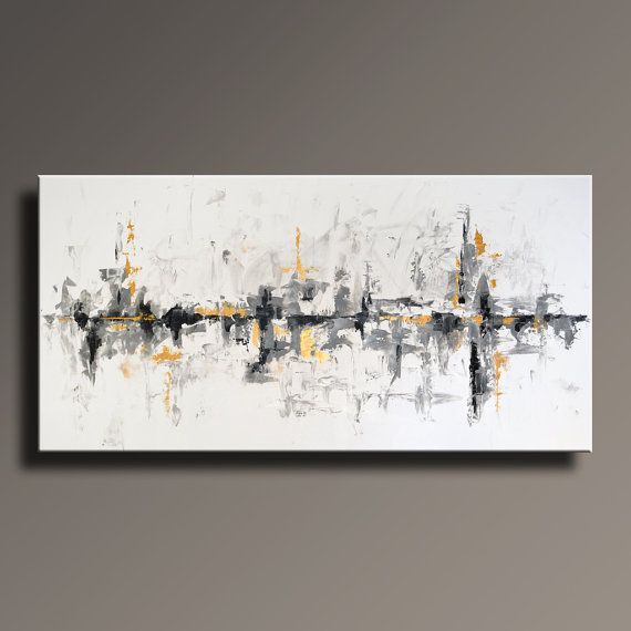 570x570 75 Large Original Abstract Black White Gray Gold Painting - Black And White Modern Painting