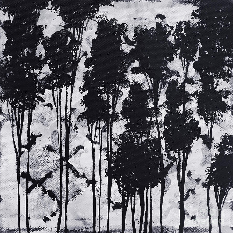 900x900 Whimsical Black And White Landscape Original Painting Decorative - Black And White Modern Painting