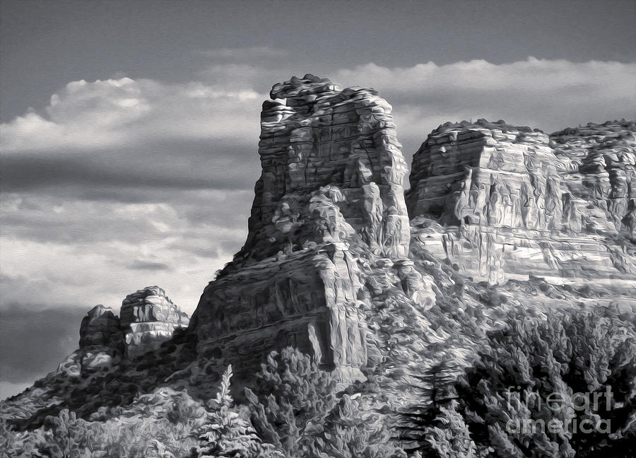 900x648 Sedona Arizona Mountain Peak - Black And White Mountain Painting