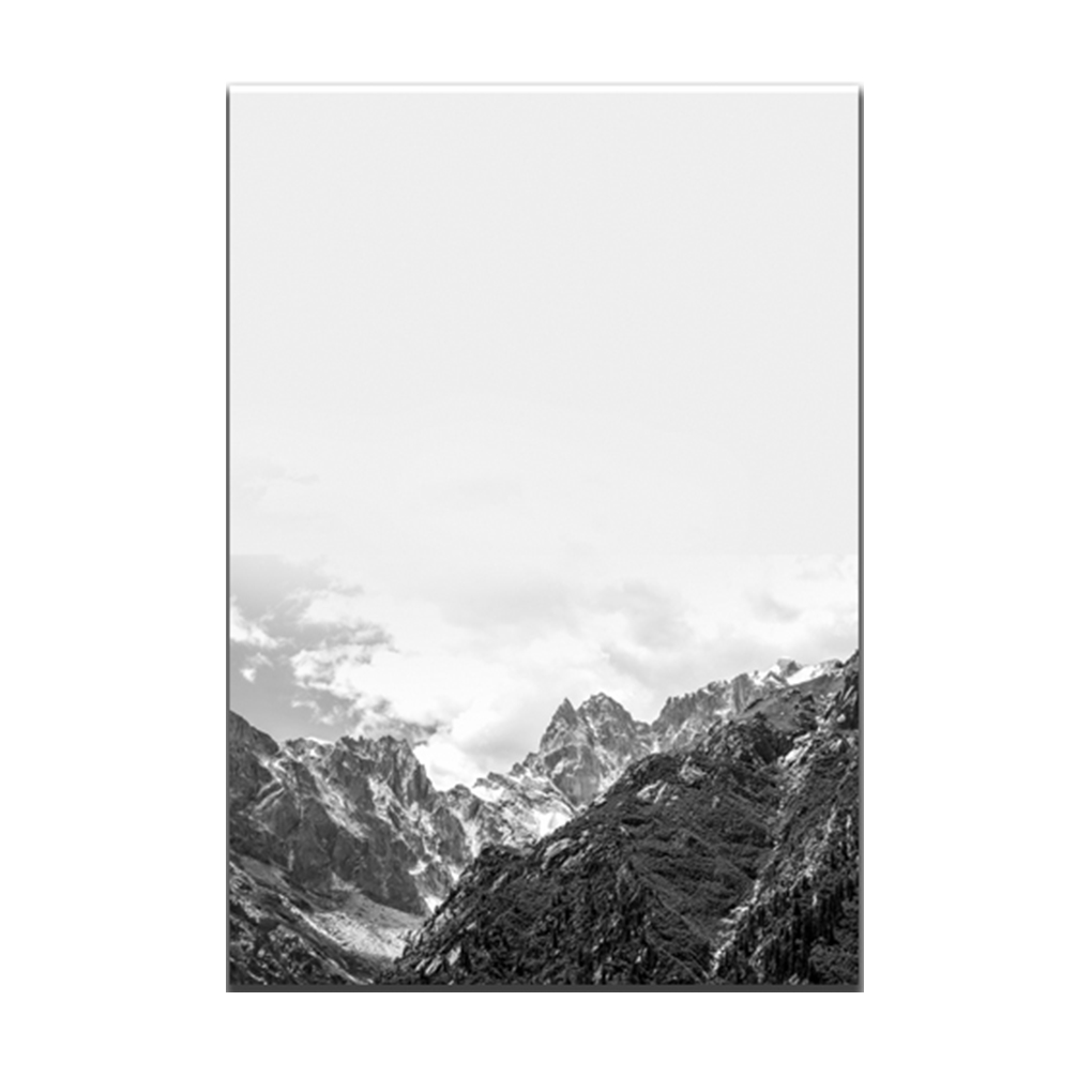 1020x1020 Simple Style Black White Snow Mountain A3 Unframed Canvas Art Hd - Black And White Mountain Painting